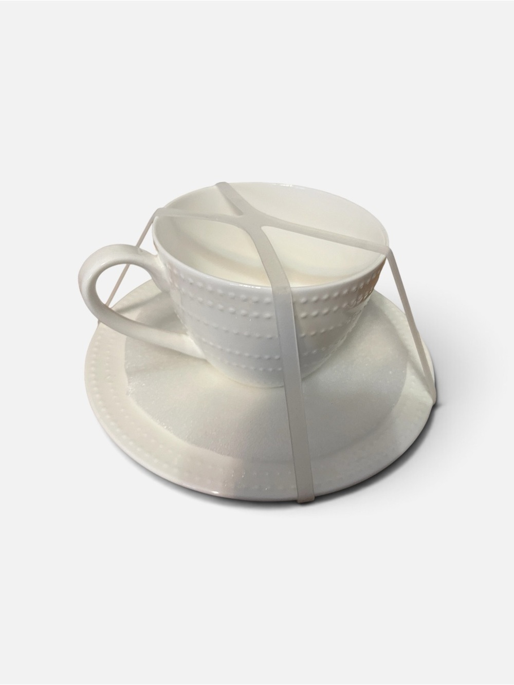 Mikasa White Textured Ceramic Teacup and Saucer Set